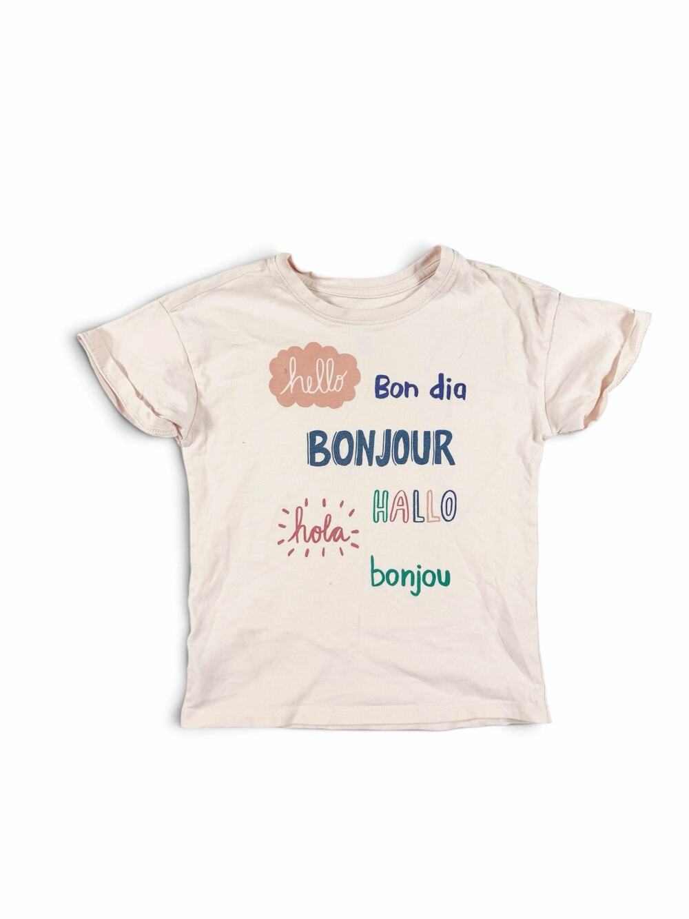 Tea Collection Hello Languages Graphic Tee Pink Short Sleeve Size 4